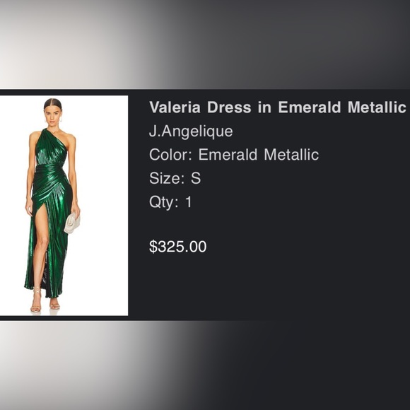 Valeria dress in emerald metallic, J. Angelique green gown Revolve size S small - Picture 5 of 6
